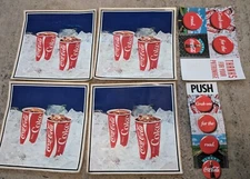 Vintage Lot of 6 COCA COLA Adhesive Signs Coke Cup W/ Ice Grab One For The Road
