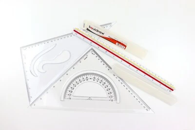 Liquidraw Set Square & Triangular Scale Ruler 30cm Set of 3 Geometry Protractor