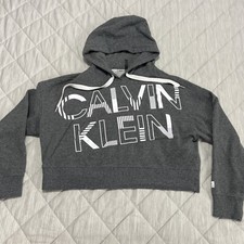 Calvin Klein Performance Cropped Hoodie Sweatshirt Womens Large Gray Hooded