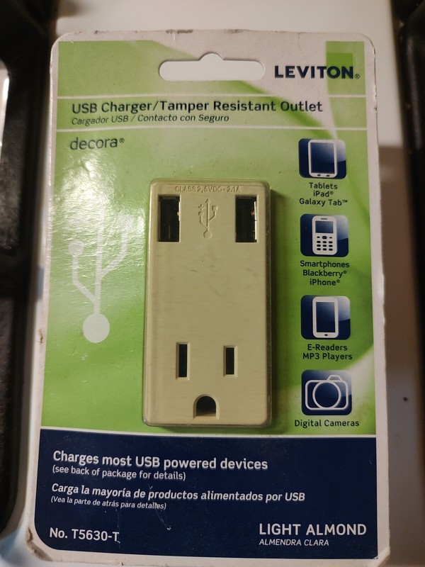 Leviton T5630-T 2.1A USB Charger Wall Outlet 15A 125V