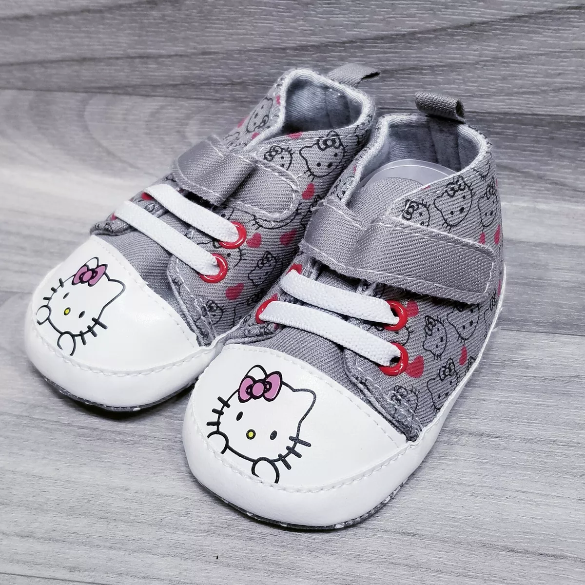 Toddler girl shoes size 12 Hello Kitty sneakers Gray New Hooks Loops