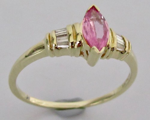 Anello Diamanti Oro - Anello Oro Giallo Zaffiro Rosa Fascia Diamante Taglia O 1/2 - Foto 16 di 18