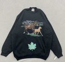 VTG Horse Sweatshirt Black Foal Fall Leaves Freedom Sz XL Made In USA