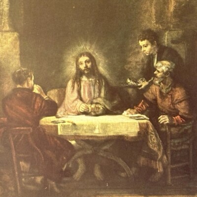 CHRIST AT EMMAUS 1648 REMBRANDT Original Vintage Fine Art 50 s Print USA Printed