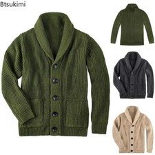 New 2024 Autumn Winter Men Shawl Collar Cardigan Sweater Classic Male Warm Sweat