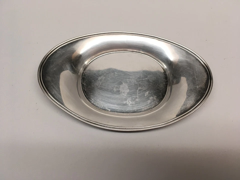 Bandeja ovalada pequeña de plata de ley firmada vintage de abedules de 5-5/8" sin monograma 60 g Foto 3 de 4