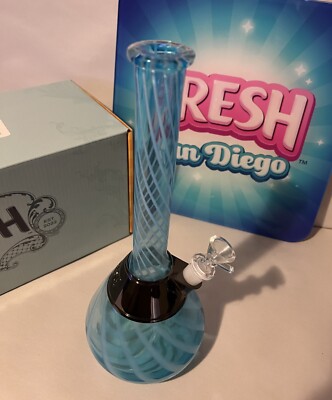 NEW 12'' FRESH Beaker Glass Water Pipe USA Crafted Solid Thick Hookah BLUE WHITE