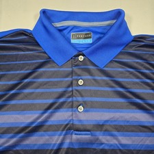 PGA Tour Mens Golf Polo Shirt XL Blue Navy Striped Short Sleeve Performance XL