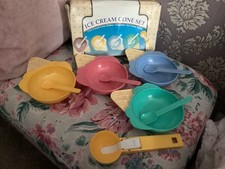 Vintage/Retro Colourful 9 Piece Ice Cream Set With Cone Shape Dishes Never Used