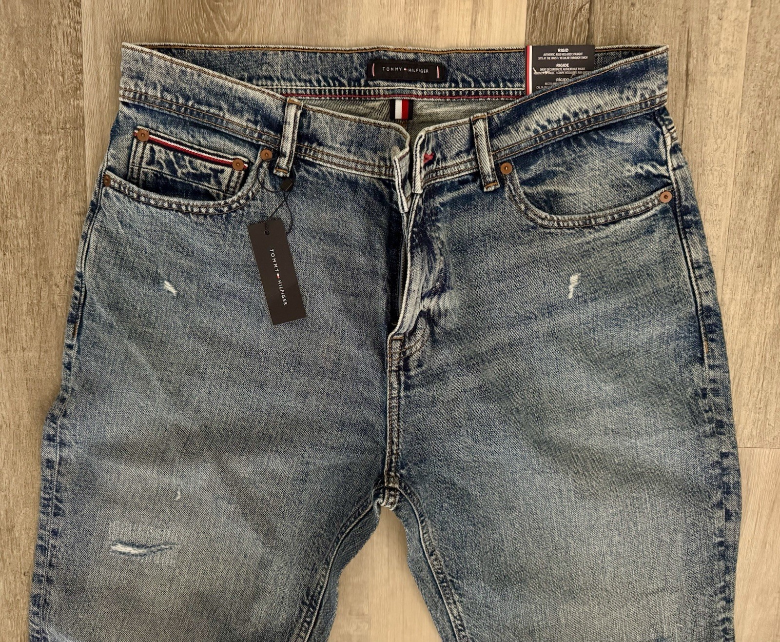 Size 36 X 34 Blue Distressed Wash New