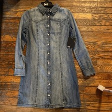 Lee Women's Heritage Western Blue Denim Button Dress, XS, NWT