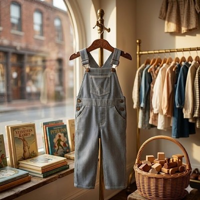 Vintage Wrangler Kids 4T Hickory Stripe Overalls Blue White Railroad Pinstripe