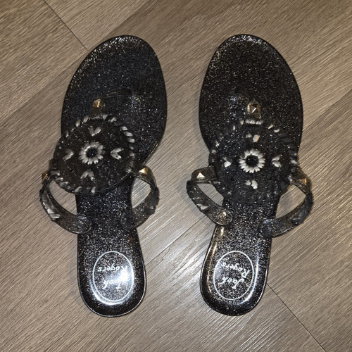 Jack Rogers Women’s Black Silver Glitter Studded Thong Sandals US 6 Plastic