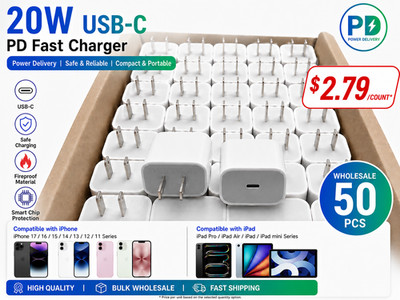 50-PCS USB C Fast Charger Cube 20W PD Adapter For iPhone 17 16 15 14 13 12 ipad