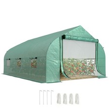Outsunny 4.5 x 3 x 2m Outdoor Tunnel Greenhouse w/ Roll Up Door 6 Windows Green