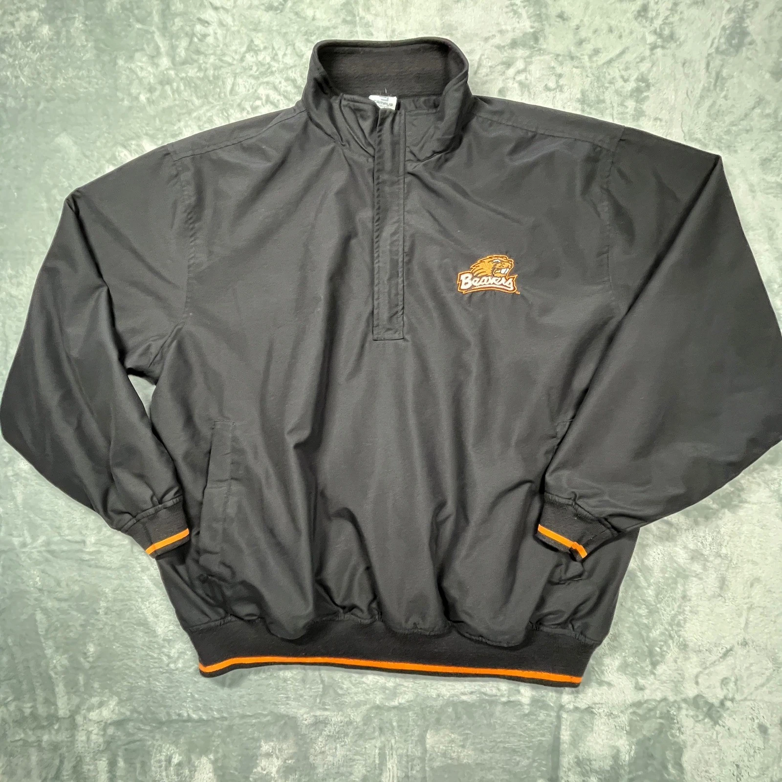 Oregon State Beavers Windbreaker Men Large Black Orange Quarter Zip Jacket