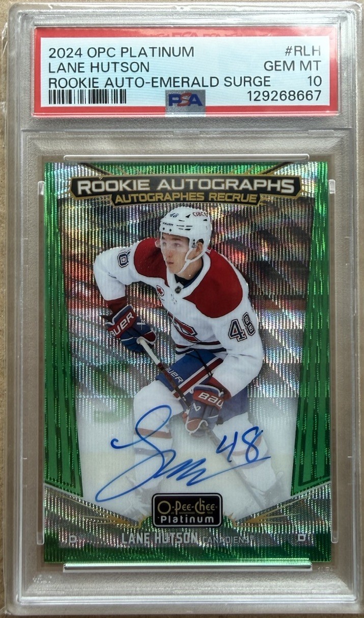 2024 O-Pee-Chee Platinum Rookie Emerald Surge Lane Hutson PSA 10 Auto 10/10