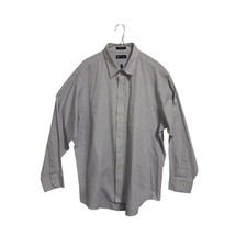 Chaps Button Down Shirt Mens 18-18.5 34/35 Blue Tan Striped Classic Fit Twill