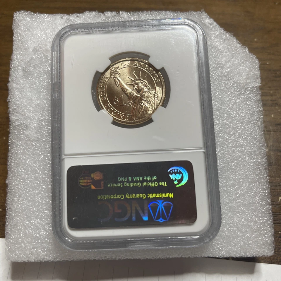 2007 P John Adams $1 Doubled Edge Lettering Overlapped NGC MS65 Mint Error Coin - Image 2 of 2