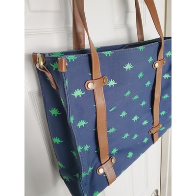 Modcloth Tote Bag Blue Green Dinosaur Print Canvas Quirky School Novelty OS
