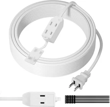 2 Prong Extension Cable 10 FT, Extra Long Power Cord with 3 Outlets, Flat Multip