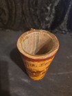 7" Vintage leather encased wooden vase or cup Engraved Fila Burgess handmade — photo 2