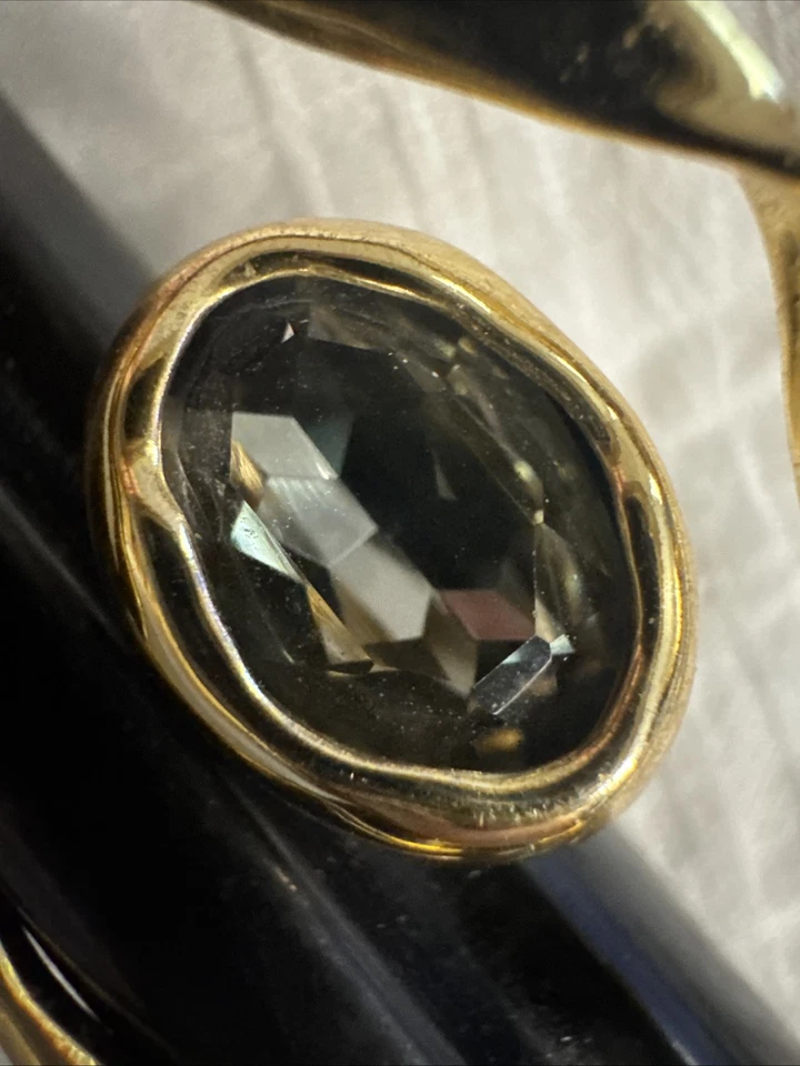 Anel folheado a ouro amargo Alexis tamanho 7 1/2 anel de pedra de órbita amassada marcado AB - Imagem 3 de 4