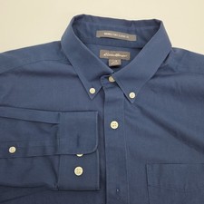 Eddie Bauer Dress Shirt Mens Small Navy Blue Classic Fit Wrinkle Free No Iron