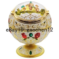 Vintage Metal Castle White Gold Windproof Globe Ashtray Lid Cigarettes Portable