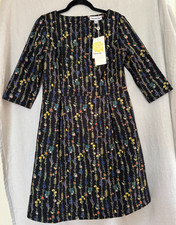 DanMunier New Dress Size XL Black Floral 3/4 Sleeves Packets A -line Stretch NWT