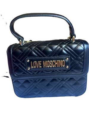 Love Moschino Black Small Quilted Top Handle Crossbody, Strap, Dust Bag