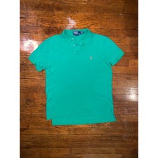 Vintage Polo Ralph Lauren Polo Shirt Large Green Pony Logo USA Made 20.5x26