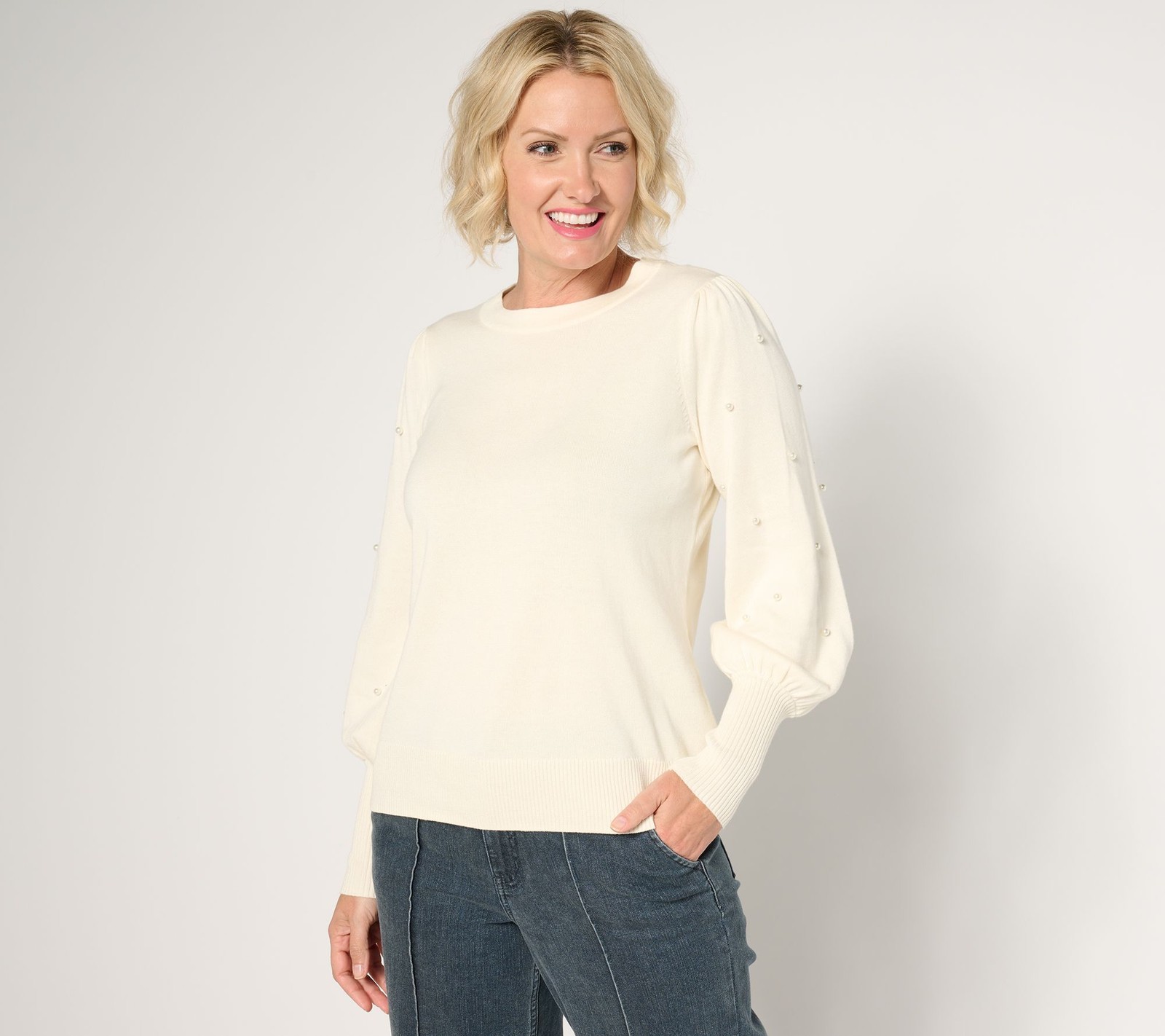 Belle by Kim Gravel Women's Top Sweater Sz M Class & Sass Miss Jo White A674040