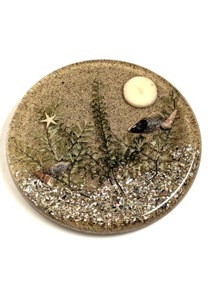 Vintage Resin Sea Life Coaster Trivet Real Shells Starfish Sand 6.5''