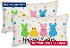 AACORS Easter Pillow Covers 12X20 Inch Set of 2,Polka Dots Colorful Bunnies Chic