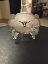 Silver Engraved Texas Longhorns Western Cowboy Belt Buckle Scratchy Front