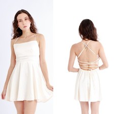 Windsor White Sonya Satin Dress Lace up Back Size Small