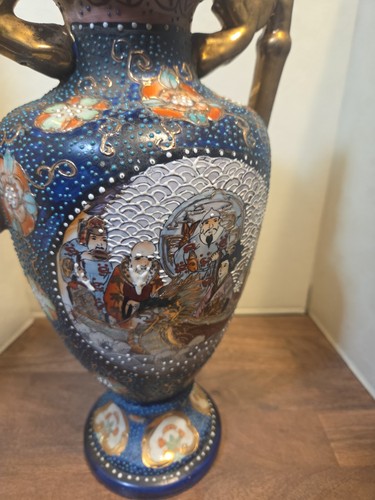 Antike Vase 12,5" Gold vergoldet handbemalt mit Struktur  - Bild 5 von 15
