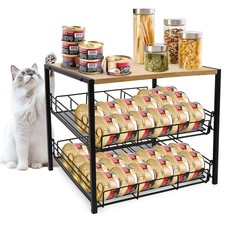 PWSOMJ Bamboo Iron Cat Food Organizer for Pantry, 2-Tier Can Stackable Stor...