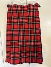 Vtg UK Woolen Mills Skirt Womens 16 Royal Stewart Red Tartan Plaid Kilt