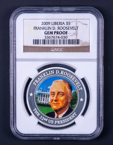 2009 $5 Dollar Liberia Franklin D Roosevelt NGC GEM PROOF BB
