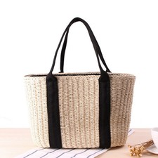 Women Straw Woven Tote Bag Large Shoulder Handbag Summer Beach Travel Shopper P