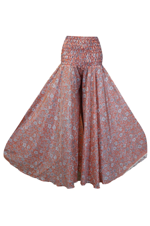 Handmade Blush Pink Boho Floral Palazzo Pants Recycled Sari Chic Hippie Pant S/M - Image 2 of 4