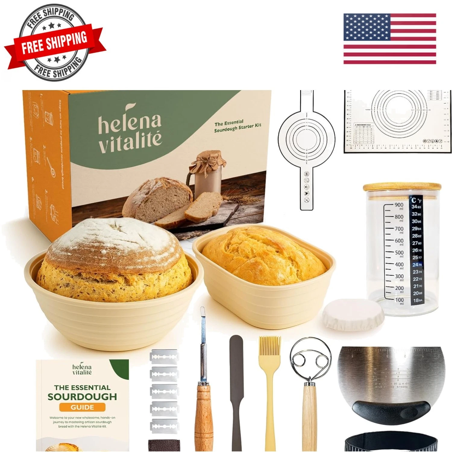 Sourdough Starter Kit – Bread Baking Set with 10" Oval & 9" Round Silicone Ba...
Opens in a new wind