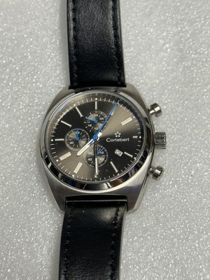 Cortebert Mens Chronograph Watch Black Dial Stainless Steel & Leather Band 39.9m