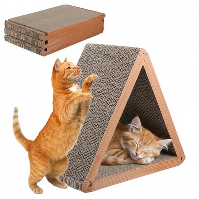3 Sided Foldable Vertical Triangle Cat Scratching Post for Small Spaces Home