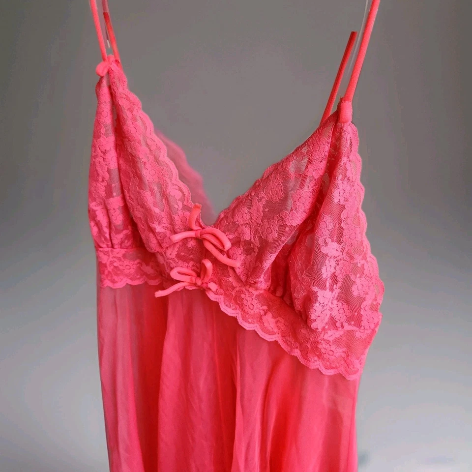 Vintage 50s Red Peignoir Set S M Chiffon Lace Long Robe & Nightgown Full Sweep - Image 4 of 4