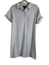 Tahari Linen Shirt Dress M Blue Striped Resort Preppy Classic Old Money Chic