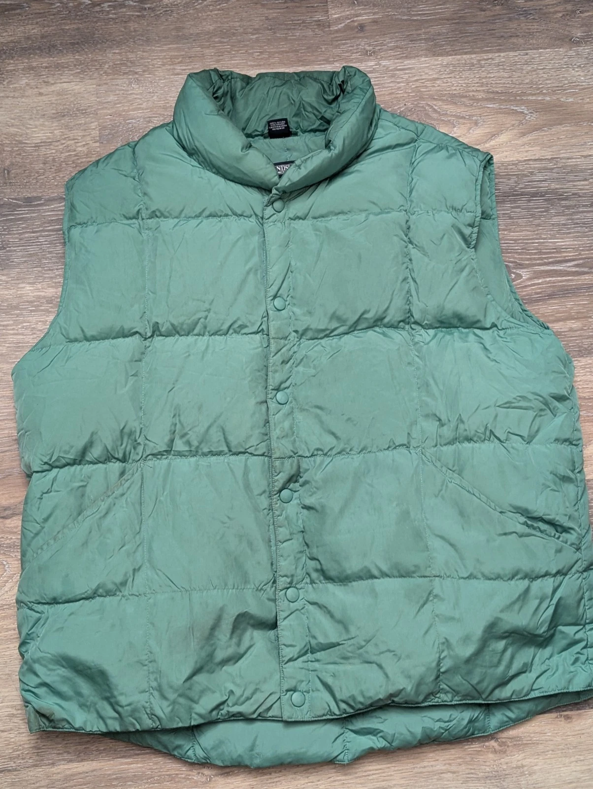 Lands' End Men's Goose Down Puffer Vest Teal XL 46-48 Snap Button Hike Camp