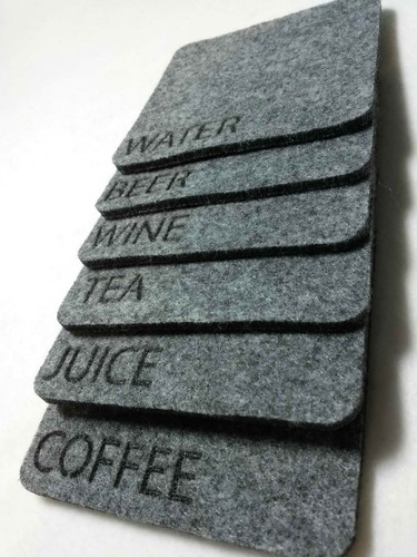 Personal Felt Coaster Shape Quadrat  Set of 6 Wine, Water,Tea or YOUR NAME !! - Picture 1 of 7